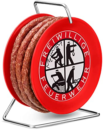 WURSTBARON® - Salami auf Feuerwehr-Trommel - Snack Wurst Mini-Kabeltrommel Schlauchtrommel Modell Freiwillige Feuerwehr - 3,5 Meter Wurst nach Krakauer Art - 240 g