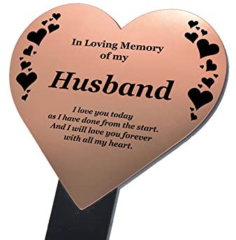 OriginDesigned Husband Memorial Remembrance Plaque Stake, HEART SHAPE - Gold/Silver/Copper, Waterproof, Outdoor, Grave Marker, Tribute, Plant Marker Active Restock requests: 0 (Copper)