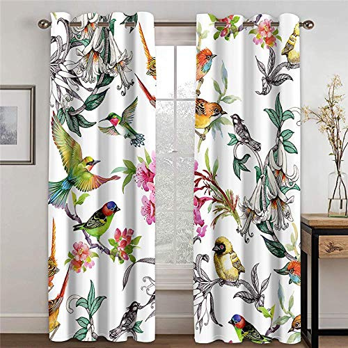 zpangg Verdunkelungsvorhang Kräuselband Vogel Mit Ösen Gardine Für Schlafzimmer, Kinderzimmer 2 Stück Verdunkelungsvorhänge Farbige Vorhänge 220×215Cm