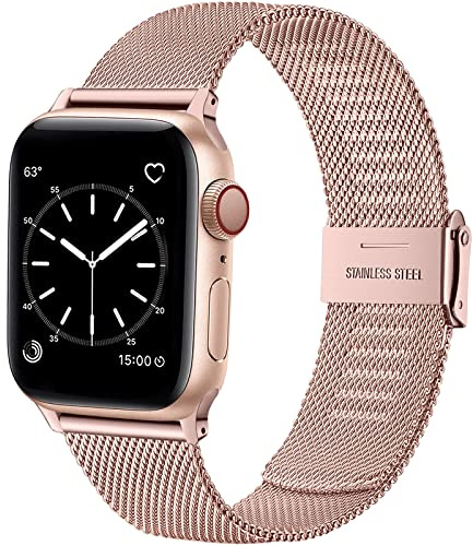 Wepro Straps Compatible with Apple Watch Strap 41mm 40mm 38mm 42mm for Women/Men, Classic Mesh Business Metal Replacment Strap for Apple Watch SE/Ultra/Ultra 2/Series 10 9 8 7 6 5 4 3 2 1, Rose Pink-N