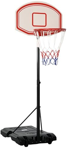 HOMCOM Panier de Basket extérieur Ajustable Portable Hauteur d'arceau réglable 210-240 cm Base de lestage sur roulettes Poteau métal Noir Blanc