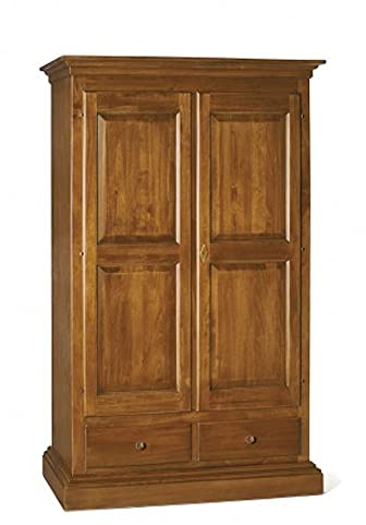 Mar.c.a. Design - Armario de dormitorio de madera maciza Arte pobre, nogal oscuro, 2 puertas de pelo recto, 2 cajones, barra de ropa, clásica 61 x 125 x 200 h, fabricada en Italia