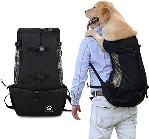 WLDOCA Hunderucksack für kleine und mittlere Haustiere - Verstellbarer Pack für die Vorderseite - Voll belüftete Sicherheitstasche Rucksack für unterwegs Hundetragetasche,Schwarz,XL