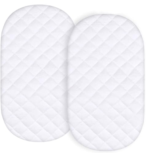 Waterproof Moses Basket Mattress Protector 78x43cm 2 Pack–Ultra Soft, White | Fits Kinderkraft LOVI & Moses baskets mattress approx 78x43cm. Breathable viscose terry surface. Durable & easy care.