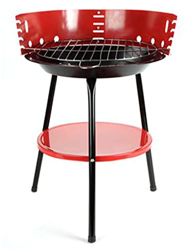 Tradineur - Barbacoa Redonda de Acero con Patas Desmontables, Parrilla con Grill Regulable por Niveles, carbón, leña, jardín, Camping, Ø 36 cm