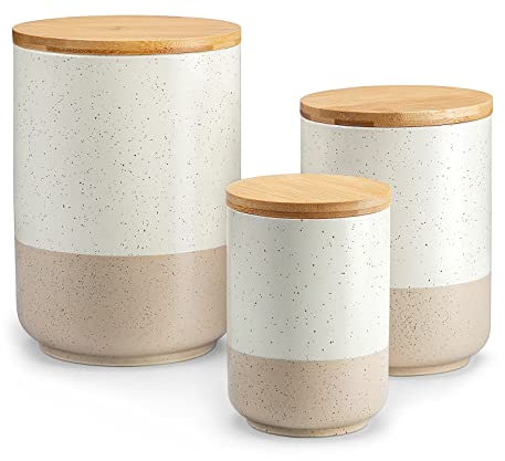 vancasso Vorratsdosen Keramik mit Luftdichten Deckel, Vorratsbehälter 2200 ml/ 1120 ml/ 550 ml, Dauerhaft Küchen Aufbewahrung Dosen für Kaffee, Zucker, Tee, Müsli, Mehl, Gewürze, Beige