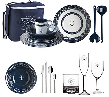 Marine Business Set di stoviglie Sailor Soul, Only Eat, 50 pezzi, incl. borsa per il trasporto