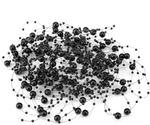 Beufee Artificial Pearl Beads String Chain, String of Pearls Garland Pearls Beads String Pearl Party Garland Decoration Fishing Line Pearl Garland(Black)