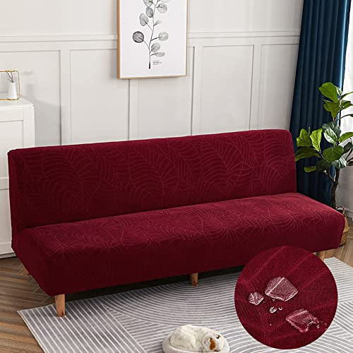 DOTBUY-SHOP Jacquard Sofabezug Ohne Armlehnen Wasserdicht Armlose Sofabettüberzug, Stretch Weich Antirutsch Sofa Schutz Schonbezug für Klappsofa Bett ohne Armlehnen (Burgunderrot,160-190cm)