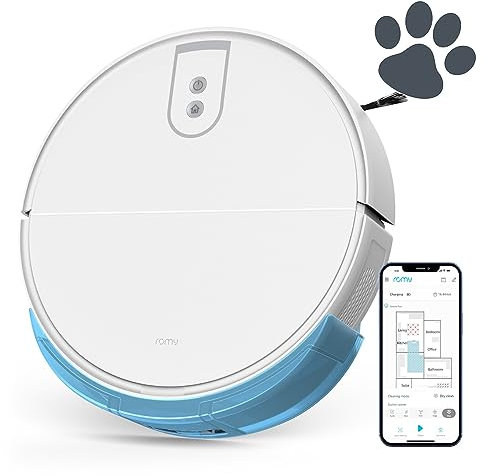 romy L6 Animal Smart Home Staubsauger Roboter mit Wischfunktion | 5200Pa Saugkraft | leiser Roboterstaubsauger optimiert für Tierhaare Teppich Hartböden | XXL Staubbehälter statt Absaugstation | weiß