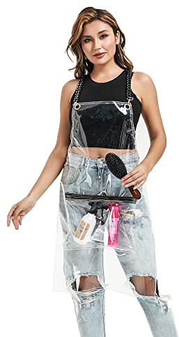 MIKI WELL Hair Stylist Apron for Women - Waterproof Barber Nail Tech Apron Hairdresser Hairstylist Salon Clear Aprons with Large Pocket, Transparent (22.83”W 29.5”L)