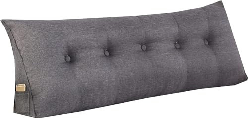 WINARA Einfaches Dreiecks-Lesekissen, großes Rückenlehnenkissen für Bett, Sofa, Tatami, Tagesbettkissen, Keil-Kopfteil-Kissen mit abnehmbarem Bezug (Dunkelgrau, 180x50x20)