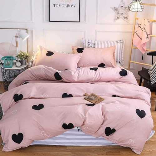 Freyamy Bettwäsche 200x220cm 3teilig Rosa Schwarz Herz Bettwaren-Sets Gebürstet Microfaser Weiche Wendebettwäsche Romantisch Doppelbett Bettbezug mit Reißverschluss und 2 Kissenbezug 80x80cm