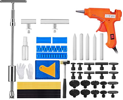 VEVOR 52 PCS Kit de Reparación de Abolladuras sin Pintura con Martillo Deslizante 2 en 1 con Ranuras de Acero Inoxidable Líneas de Extracción Cortas y Largas para Eliminación de Abolladuras de Auto
