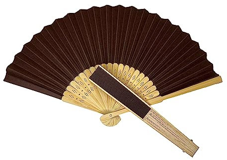 Parev Brown Paper Foldable Hand Held Bamboo Wooden Fan