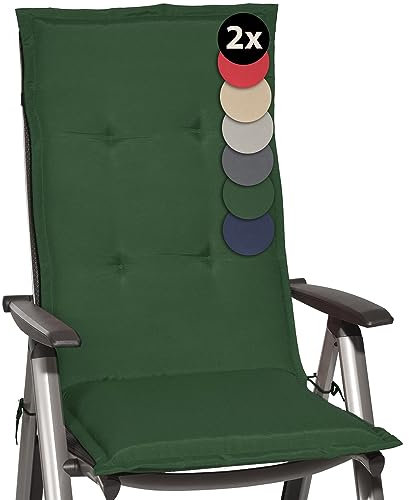 Beautissu 2er Set Gartenstuhlauflage 120x50x6 cm Loft HL Dunkelgrün – Hochlehner Polster Auflage, Sitzpolster & Sitzkissen für Hochlehner Gartenmöbel - Weiche Stuhlauflage mit Schaumkern Füllung