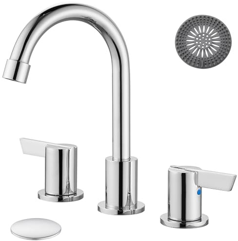 Cinwiny Bathroom Faucets for Sink 3 Holes 8 Inch Widespread Bathroom Faucet Polished Chrome Basin Faucet Deck Mounted 2 Handles Bathroom Sink Faucet with