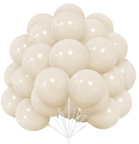 Globos Blancos Arena, 30 Globos Látex de 12 Pulgadas de Globos Blanca Retro Helio con Cinta para Niñas Mujeres Niños Fiesta de Cumpleaños Decoración Festival Baby Shower Bodas Graduación Aniversario