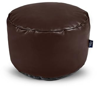 Littens Chocolate Soft Faux Leather Round Footstool Ottoman Pouffe Bean Bag, Living Room Decorative Low Seat (45cm x 25cm)