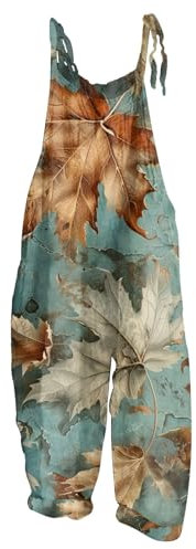 RMBLYfeiye Jumpsuit Damen Elegant Für Hochzeit Schutzanzug Einweg Marlene Dietrich Hosenanzug Blumen Bedruckt Vintage Baumwoll Leinen Lang Weites Bein Spaghetti One Piece