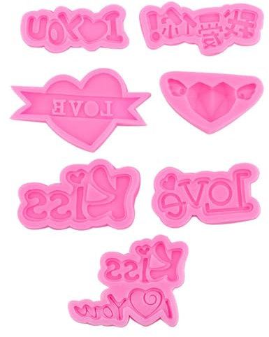Fondant Molds 7 Pieces Valentine's Day Heart Letter I Love You Letter Silicone Mold Fondant Chocolate Cake Mold Pink