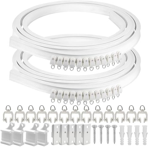 2 Stücke Vorhangschiene, Biegbar Gardinenschiene, 3 m Gebogene Deckenschiene, Deckenvorhangschiene mit leiser Rolle, Geeignet für Vorhänge, Fenster, Balkone, Raumteiler für Wohnmobile