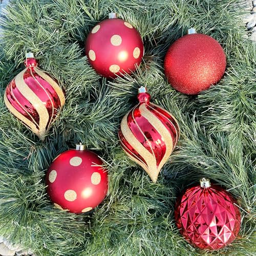6 x Weihnachtskugeln aus Kunststoff Ø 15 cm - wetterfest - im nostalgischen Vintage-Retro-Look kunstvoll hergestellt - Christbaumkugeln für Außen - Weihnachtsbaumkugeln Outdoor Farbe Weihnachtsrot