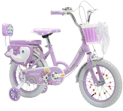 Touch of Venetian 12 14 16 Girls Children Bike with Stabilisers Wheels Bell Kids Bike for Ages 2-9 Years Old Pink Bicycle Multiple Colors Bow Pink Purple Unicorn Rainbow