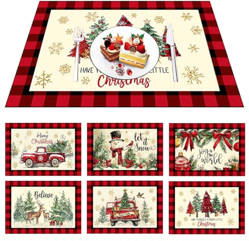 Weihnachtstisch-Platzsets, Kunststoff, waschbar, rot und grün, für den Winter, Weihnachten, Urlaub, Dekoration, 43 x 30 cm, 6 Stück (Weihnachten)