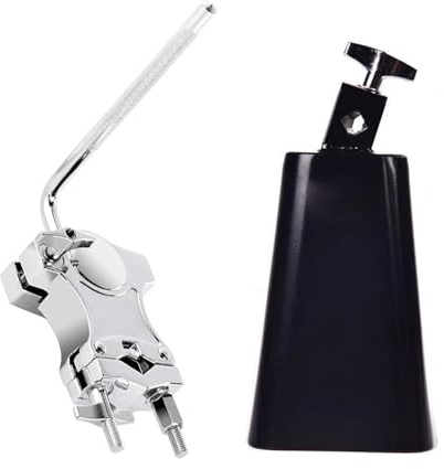 L-Rod Cowbells Clamp And 7 Inch Cowbell Set, Cowbell Mount Bracket, Adjustable Mounting Bracket Clamp for Drum Musical Instrument Accessory, Cowbell Percussion L-Rod Holder for Cowbell