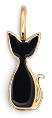 SINGULARU - Charm Salem Gato Enamel Black. Colgante en Latón con Acabado en Baño de Oro de 18 Kt. Reversible con Detalles en Esmalte Negro y con Cierre Asa. Joyas para Mujer