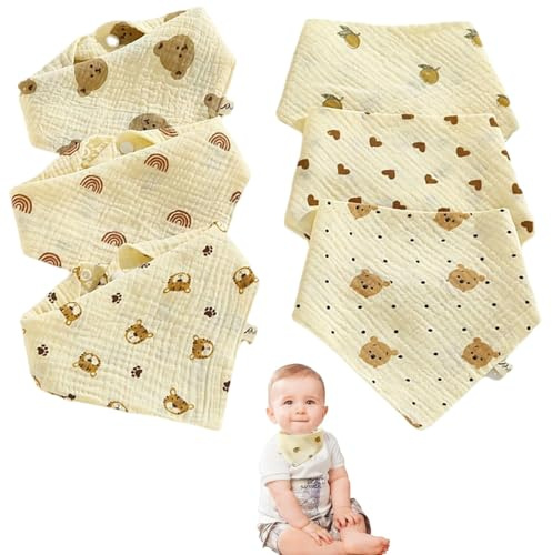 Lätzchen Baby Muslin, 6 Stück Halstuch Baby Dreieckstuch Halstücher Sabberlätzchen Sabber Halslätzchen für Säuglinge Kleinkinder Mulltücher Kleinkinder für Zahnen und Sabbern Halstuch Jungen, MäDchen