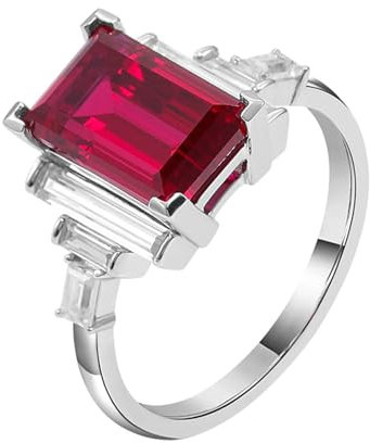 Beydodo Damen Ring 750 Weißgold, Trauringe Frauen 3 Steine mit 2ct Erstellter Rubin Verlobungsringe Hochtzeit Ringe Nickelfrei Große 59 (18.8)