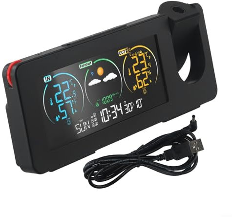Reloj de proyección de estación meteorológica, temperatura y humedad de previsión meteorológica, reloj despertador digital, para temperatura, humedad, presión barométrica, etc