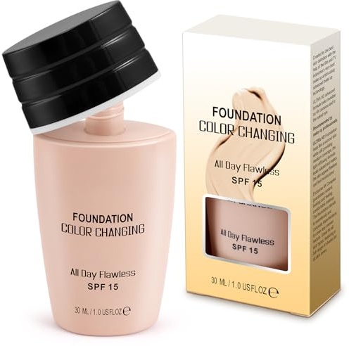 Color Changing Foundation,2 x 30ml Flawless Warm Skin Tone Foundation, SPF15 Full Coverage Poreless Liquid Makeup Base - Long Lasting Waterproof Moisturizing with Cream with Natural Brightenin