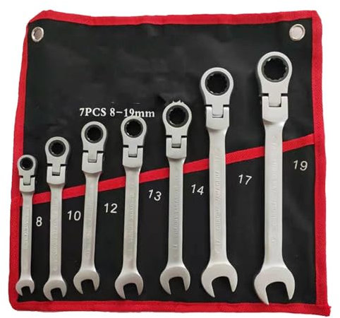 LOYKZCT Juego de llaves, llave inglesa de 7 piezas/juego, kits de herramientas manuales con llave combinada de trinquete con cabeza flexible, llaves manuales de 8/10/12/13/14/17/19 mm
