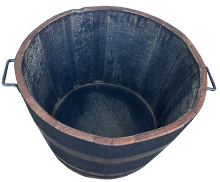 Fassl Baron - halbes Whiskyfass - Geölt - Eisengriffe - D/H=65/40cm - 90 Liter Holzfass, gebrauchtes Whyskyfass halbiert. verwendbar als Pflanzkübel oder Miniteich
