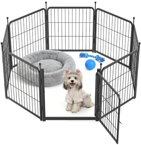 8 Panel Dog Pen, High 60cm Puppy Play Pen Indoor/Outdoor, Portable Detachable Pet Exercise Playpen, Pet Run Enclosures for Puppies, Cats, Rabbits and Other Animals (56 x 60 cm)