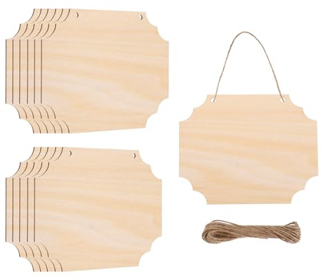 sourcing map Unfinished Hanging Wood Sign Blank with Ropes 6x5 Unfinished Wood Crafts Boards Wooden Plaques for Crafts DIY Painting Burning Carving Door Wall Decoration, Style 5, Pack of 12