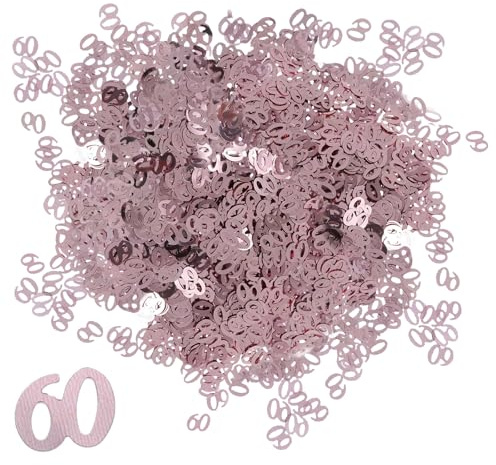 Coriandoli decorativi per compleanno, 60° anniversario, 60° compleanno, oro rosa 60 g, paillettes metallizzate da spargere da tavolo, per decorazioni da tavola, sacchetti regalo, supporti per torte