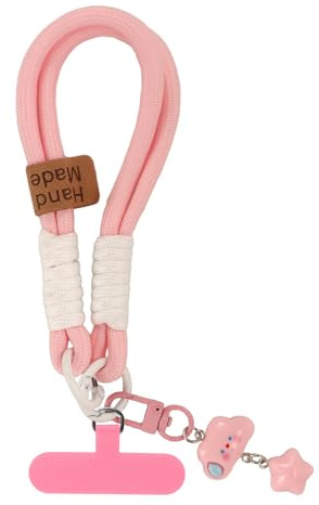 Votvloay Cordon Telephone Portable Universelle Cordon Telephone Portable avec Patch, Sangle Réglable Nylon, Collier Compatible avec Tous Les Smartphones et Plupart des Coques de Téléphone,Rose-2