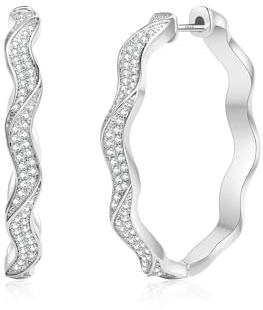 SENTERIA Creolen Silber 925 Damen, Hypoallergene Creolen Groß mit Strass Leichtgewicht Kubik Zirkonia Twisted Ohrringe Silber 925 40MM
