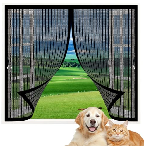 Cortina Magnetica Mosquitera 72 x 68 cm Mantiene El Aire Fresco, Protección Contra Insectos, Fácil de Instalar Mosquiteras para Ventana para Múltiples Tipos de Ventana, Negro