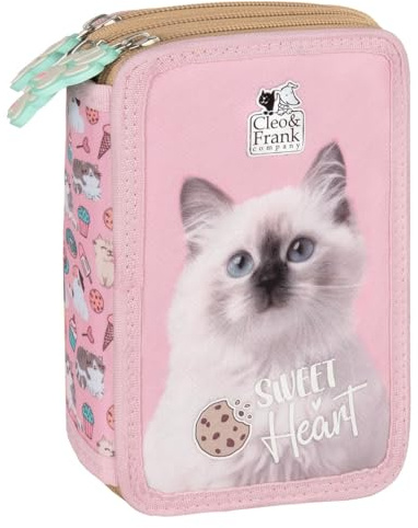 Derform Katzen 3 - Fach Federmappe Federtasche mit 43 Teilen gefüllt Federmäppchen Kätzchen