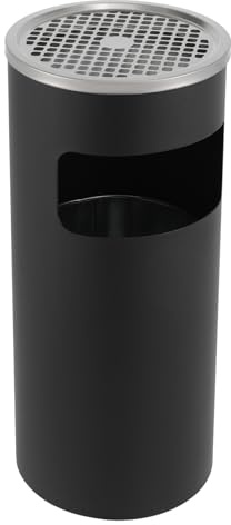 Standaschenbecher für draußen Mülleimer mit Aschenbecher｜201 Edelstahl mit Löschgitter｜30L Großvolumen｜Schwarz Pulverbeschichtet｜Brandsicher für Garten, Hotel, Raucherbereich (61 x 25 cm)