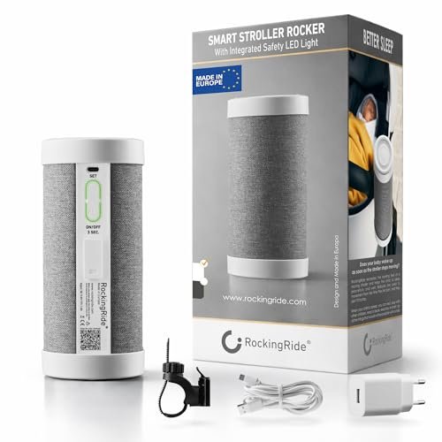 Il tuo bambino dorme più velocemente – Dondolatore Passeggino Automatico per Neonati, Movimento Naturale, 30 Ore Batteria, USB-C, Luce LED Sicurezza, Universale – RockingRide PRO (Bianco)