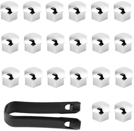 21 Pcs 17mm Wheel Nut Covers, Wheel Nut Cap including 20 Standard & 1 Removal Tool – Hexagonal Wheel Nut Caps Hub Screw Covers for Most Vehicles – Durable & Stylish Wheel Nut Protectors (Silver)