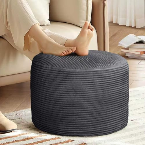 AS AWESLING Round Plush Footstool Pouf - Soft Ottoman Foot Rest with Shredded Foam Filling, Lounge Floor Pouffe for Sofa, Bed & Armchair