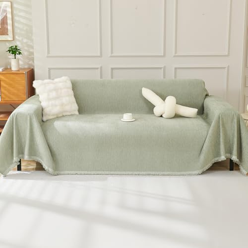 OstepDecor Sofa Überzug Chenille Sofabezug, Couch Überzug 1/2/3/4 Sitzer, Kratzfest Hund Katze Sofa Cover, rutschfest und babyfreundlich, Sofaüberwurf (Reines-Grün 180 x 300 cm)
