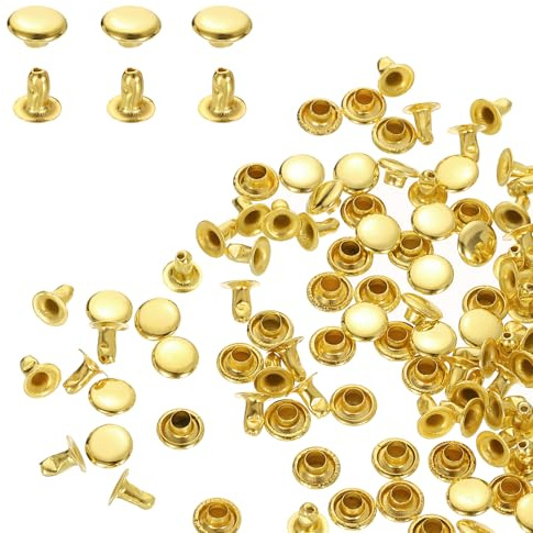 QUARKZMAN Remaches de Cuero de Sola Tapa Cabeza Redondo 7mm Dorado 100pcs | Tachuelas Corchetes de Presión Sujetadores para Reparación Decoración Artesanía Ropa Cinturones Bricolaje